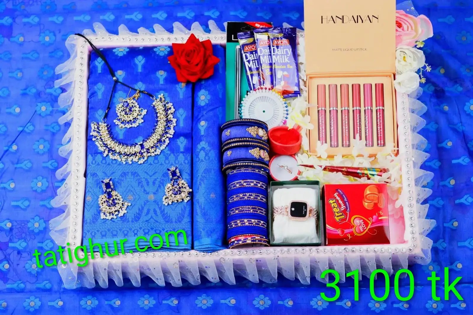 jamdani Slik saree combo package. for gift. blue color