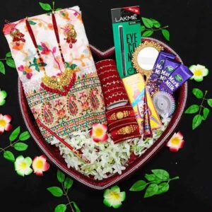 best Saree &  Jewellery Combo Set. white & multicolor saree